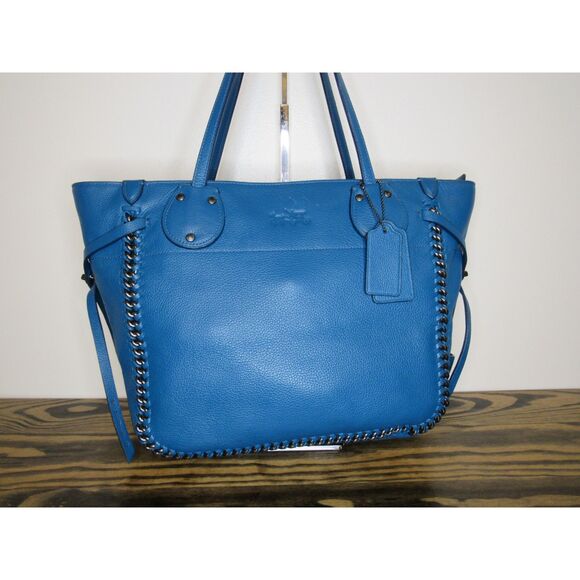 COACH NY Peacock Blue Pebbled Leather Tantum Tote ~RARE~ color Coach 34398 - Picture 1 of 10
